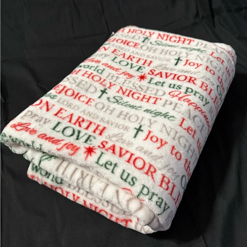 Festive Holiday Blanket with Red and Green Text